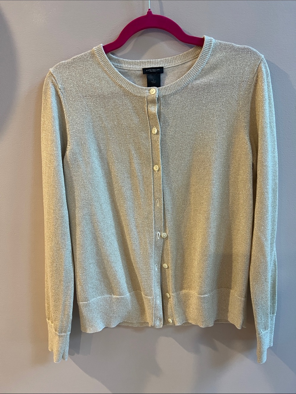 Ann Taylor Factory Metallic Cream Button-Front Cardigan